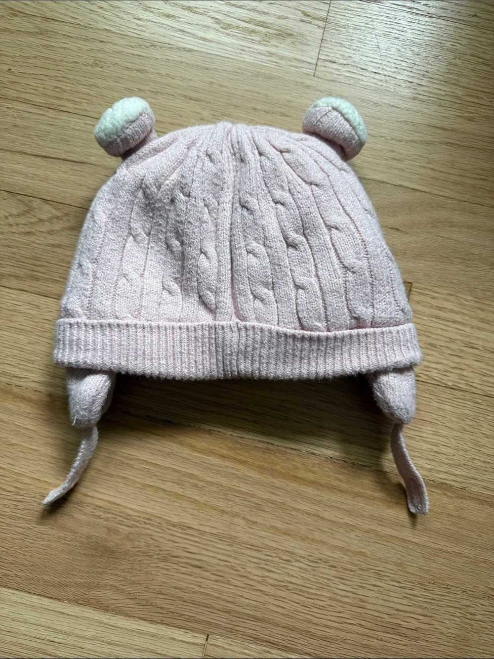 GAP Dull Rose Sherpa-lined Cable Knit Baby Hat with Bear Ear Details